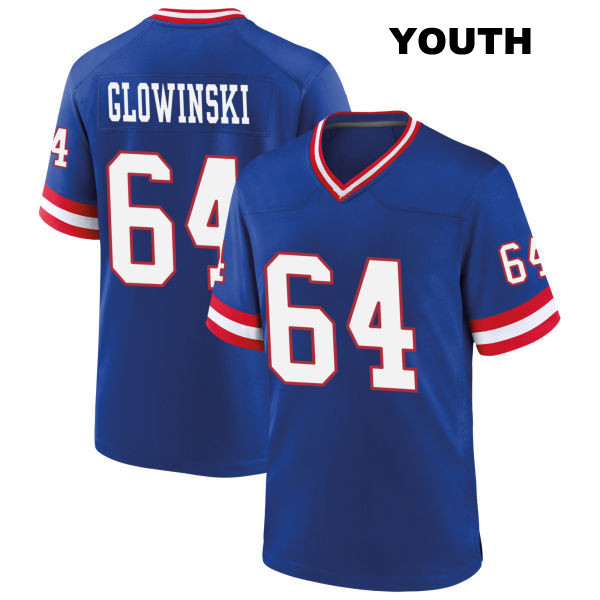 Mark Glowinski Classic New York Giants Stitched Youth Number 64 Blue Game Football Jersey