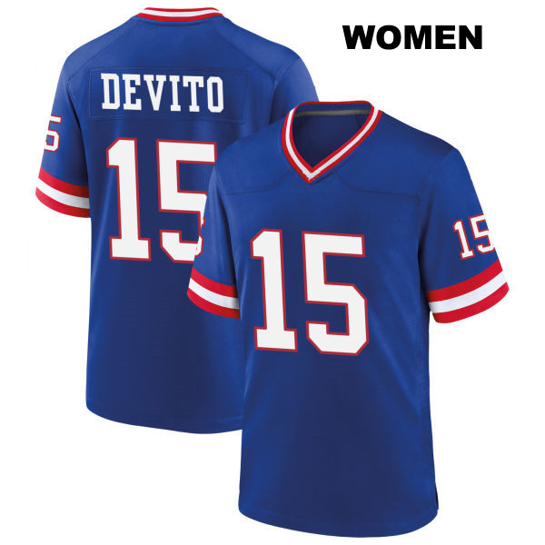 Stitched Tommy DeVito Classic New York Giants Womens Number 15 Blue Game Football Jersey