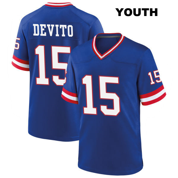 Tommy DeVito New York Giants Classic Youth Stitched Number 15 Blue Game Football Jersey