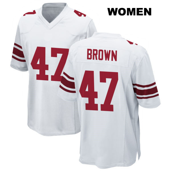 Stitched Cam Brown Away New York Giants Womens Number 47 White Game Football Jersey