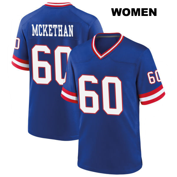 Marcus McKethan Stitched New York Giants Classic Womens Number 60 Blue Game Football Jersey
